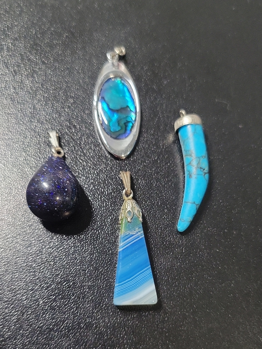 Assorted Blue Stone Pendant Collection - Turquoise, Abalone & Blue Agate